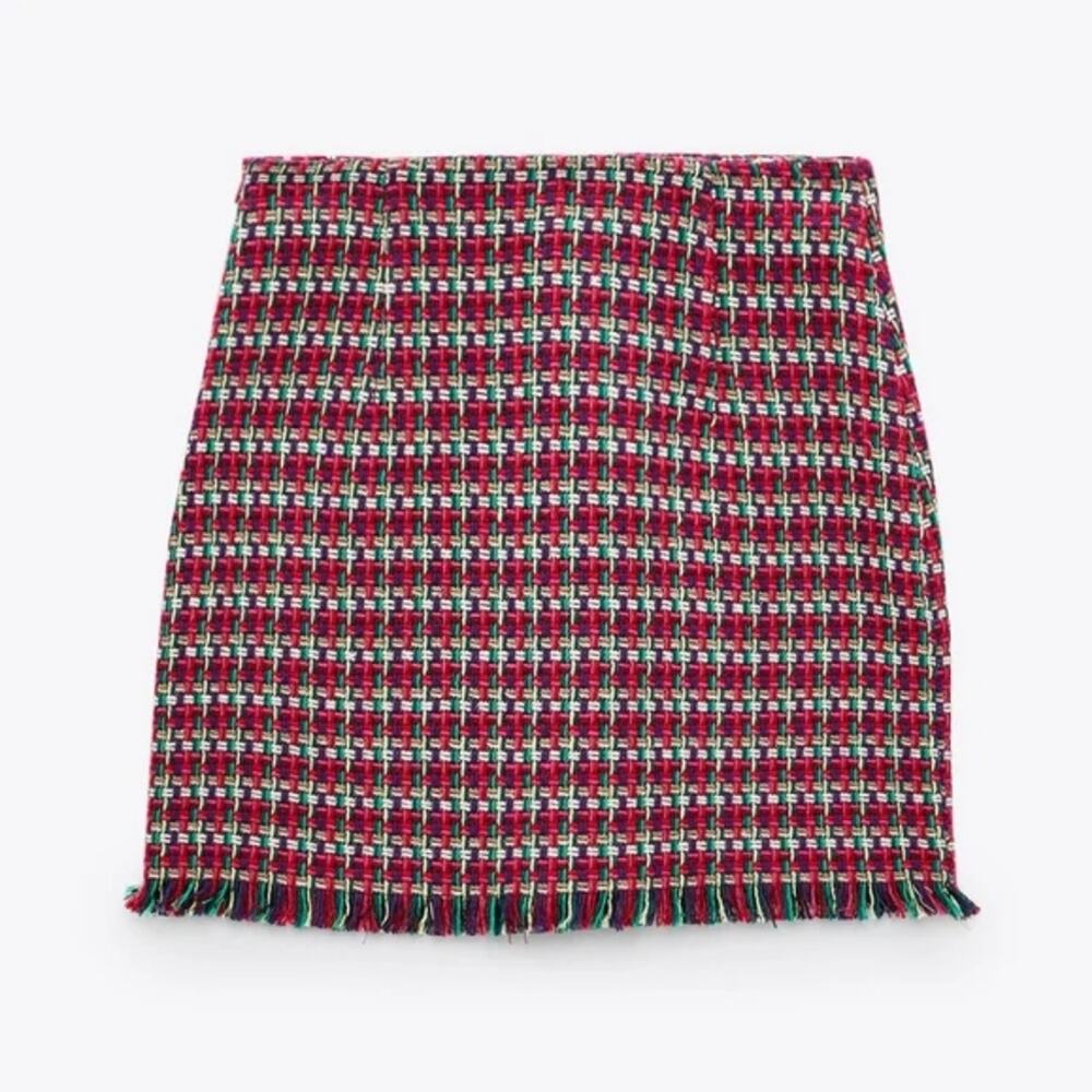 Zara Blogger Favorite NWT Tweed Textured Mini Skirt Size Medium Pink Y2K - Picture 2 of 11